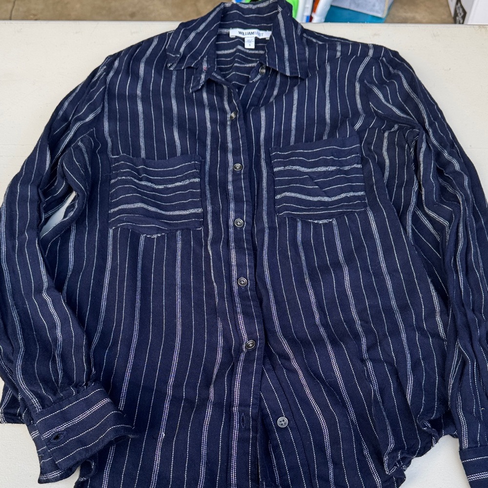 William Rast Dark Blue Striped Shirt